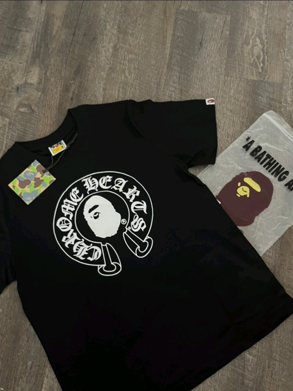 Bape Black Short Sleeve Tee with White Logo Graphic